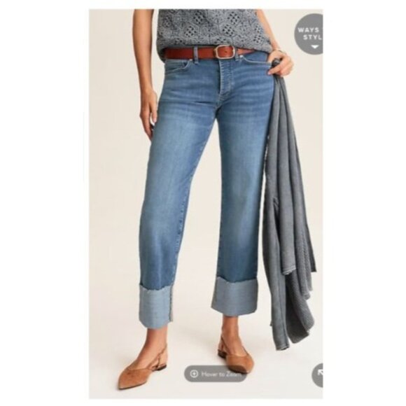 J. Jill Denim fringed cuff High-Rise Straight Leg Jeans Size 14 Blue stretch - Picture 1 of 6
